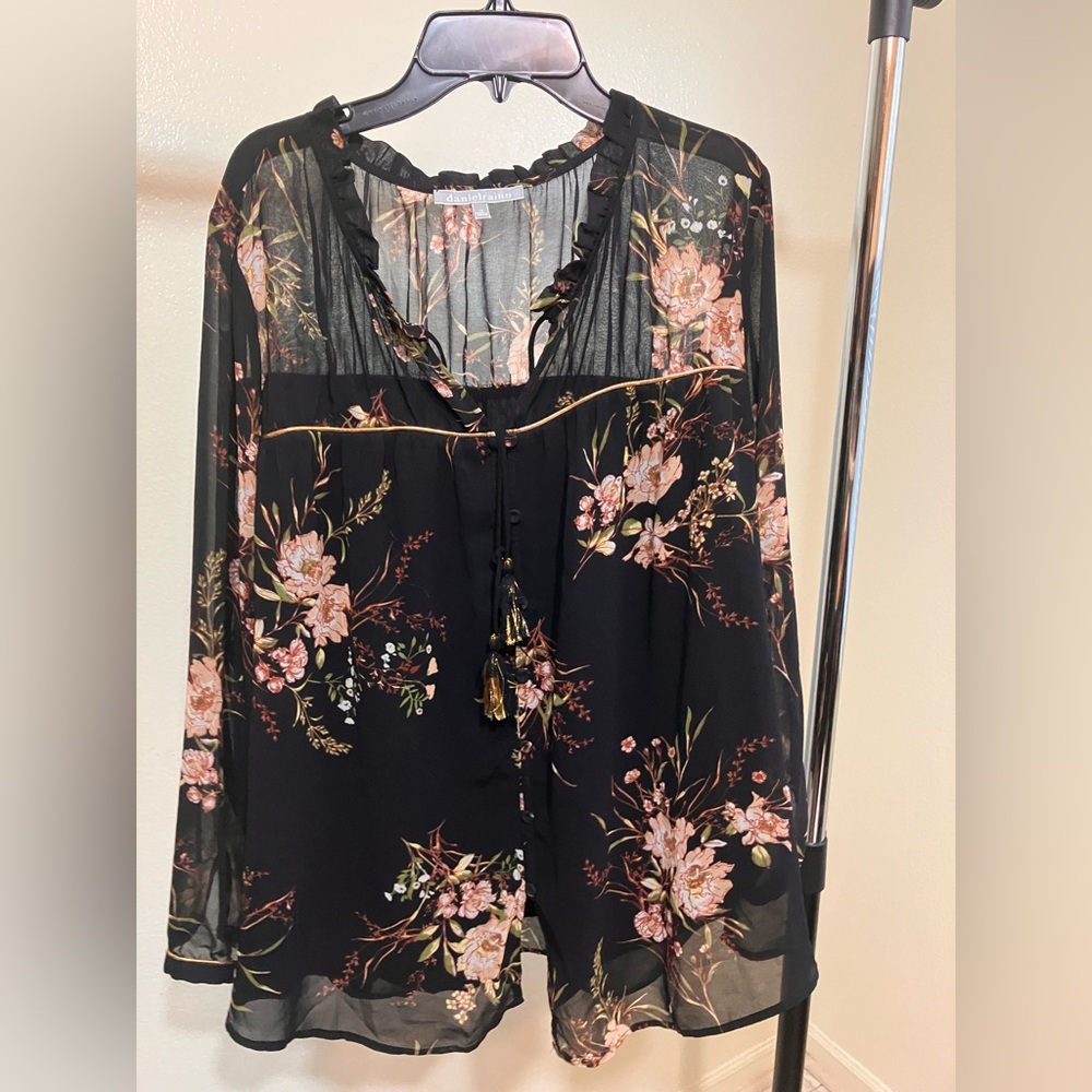 Daniel Rainn Black Floral Sheer Blouse